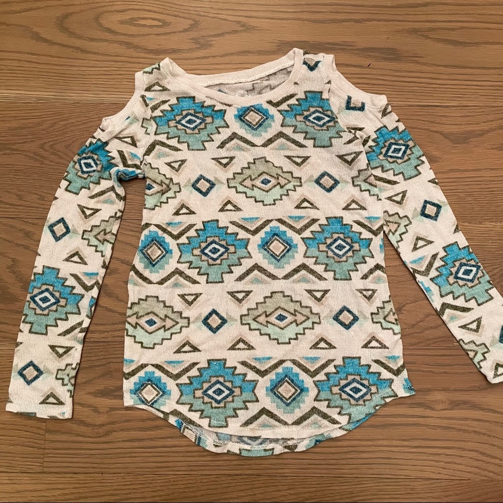 Justice Aztec Print Cold Shoulder Top
